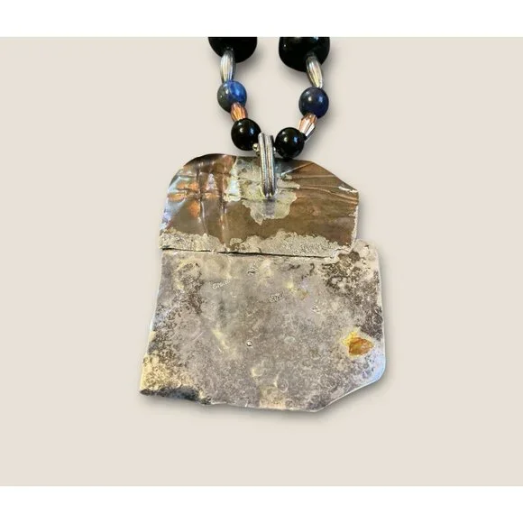 Handmade  Sterling Mixed Media Beaded Necklace With Dichroic Glass & Stone Penda - Picture 7 of 9